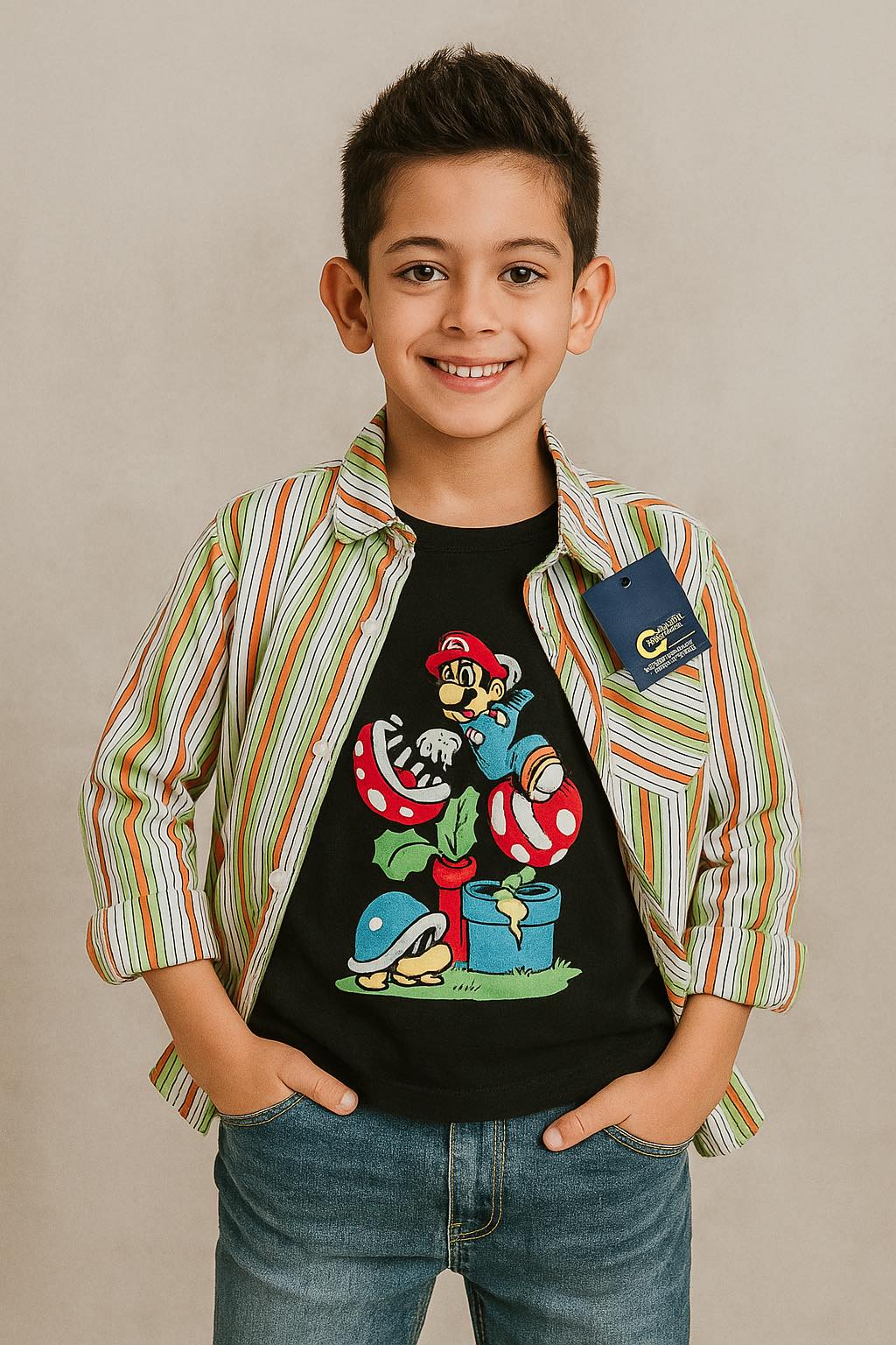 Printed Line Causal Shirt I Black Tee