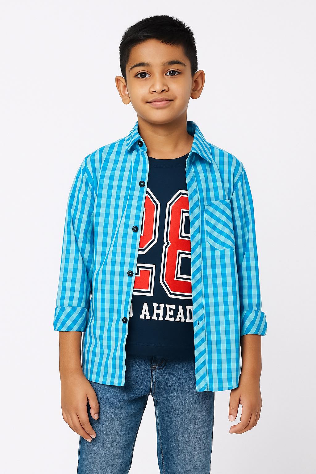 Check Blue Causal Shirt I Navy Tee