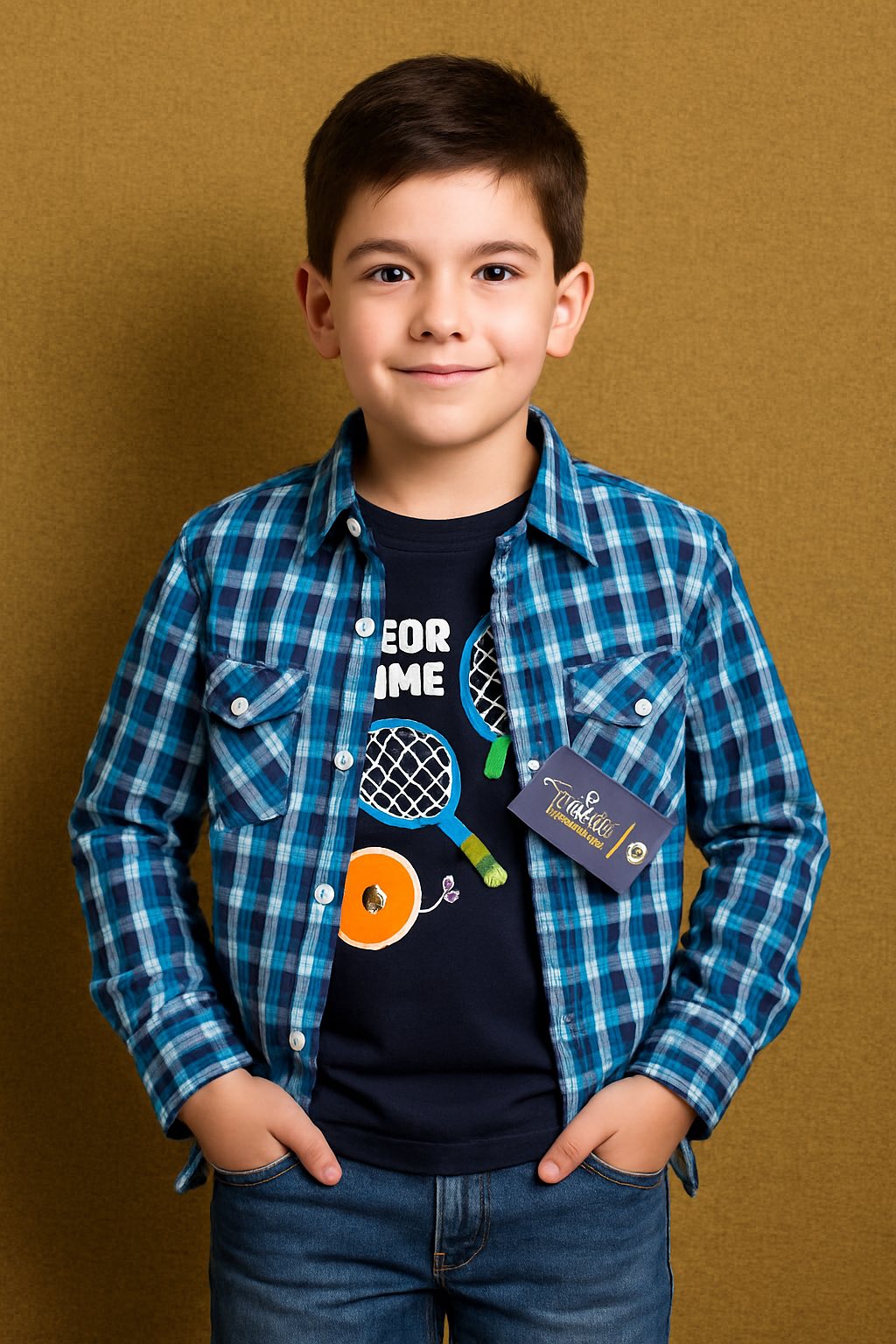Check Blue Causal Shirt I Navy Tee