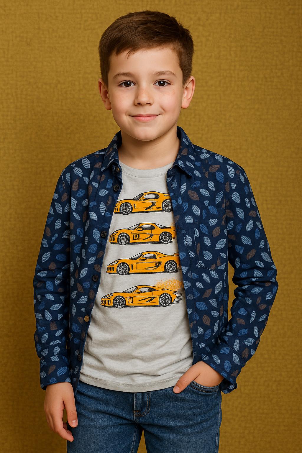 Navy Flower Causal Shirt I Grey Tee