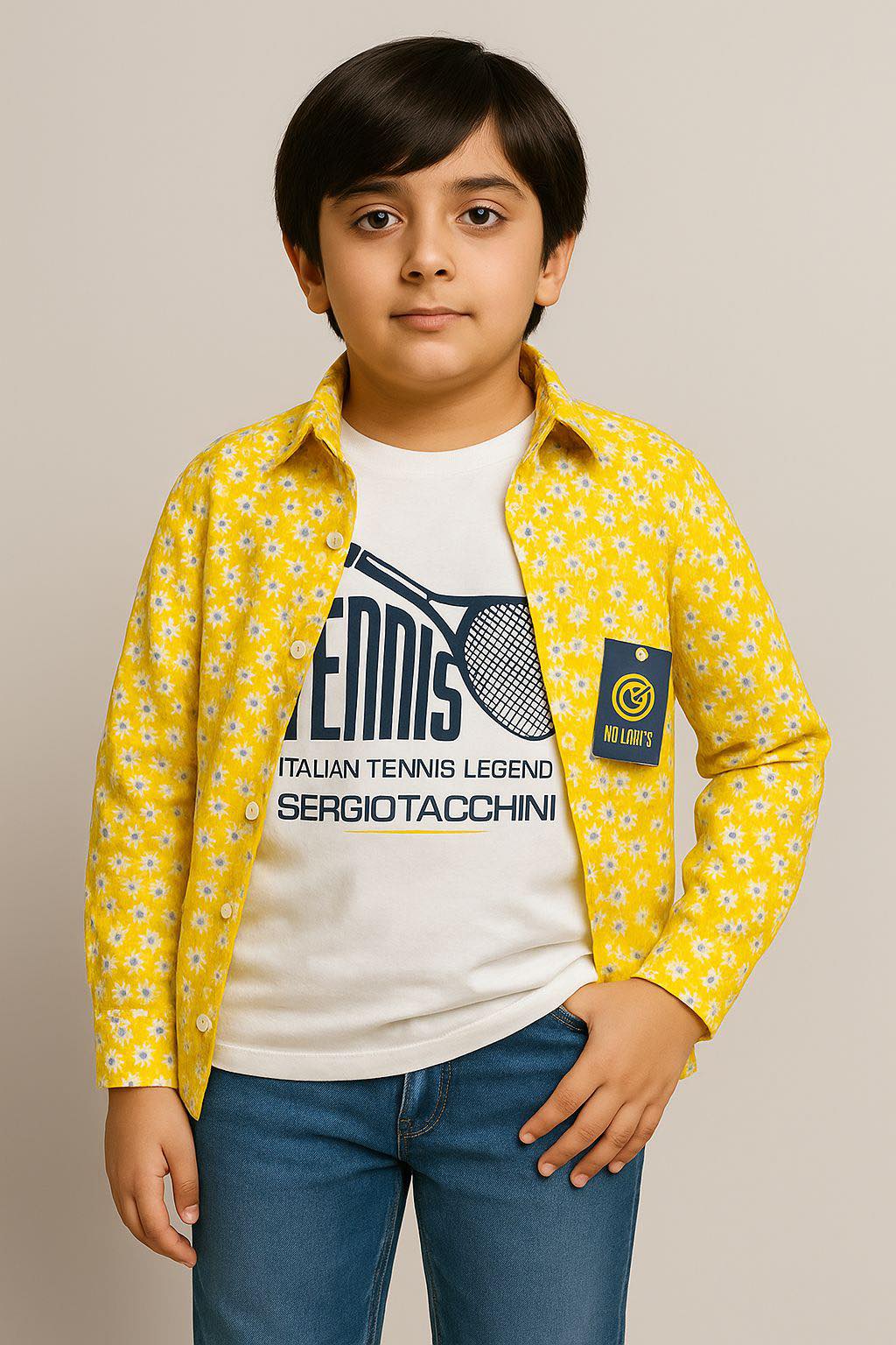 Yellow Dot Causal Shirt I White Tee