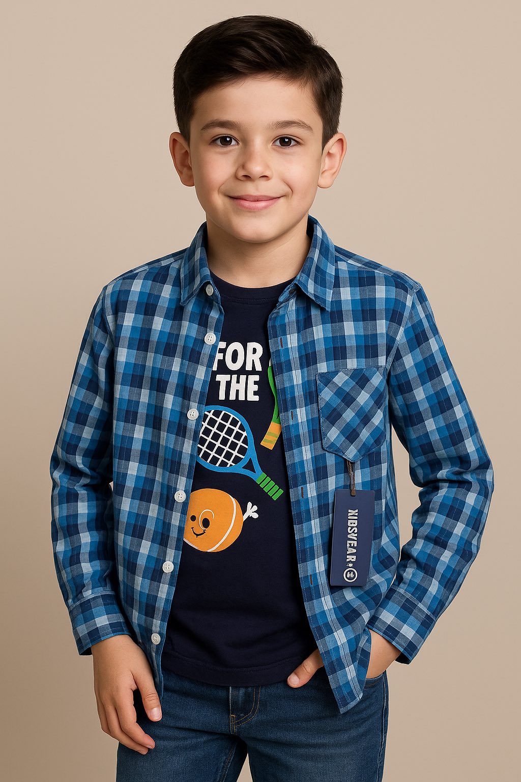 Check Blue Causal Shirt I Navy Tee