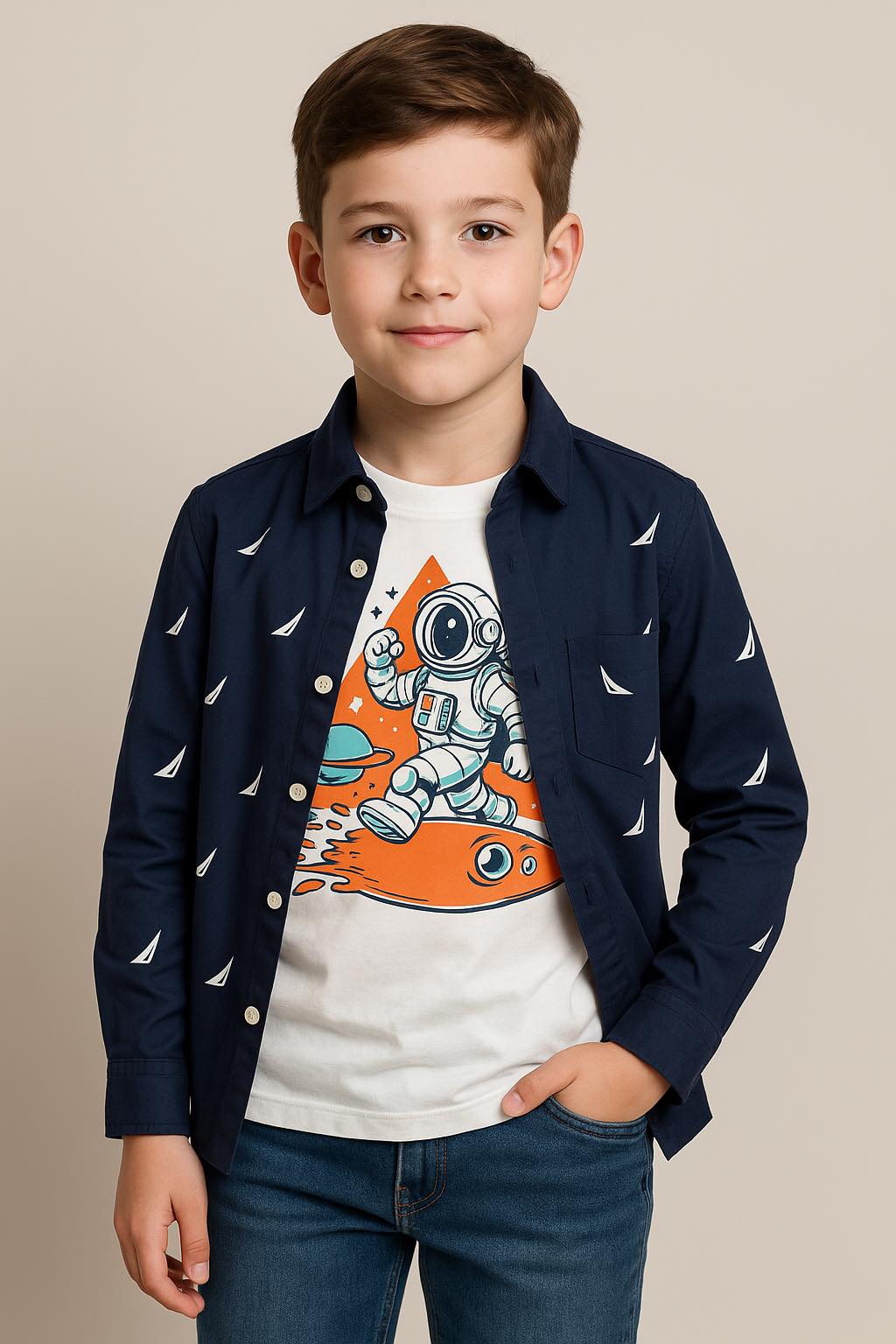 Dark Navy Blue Causal Shirt I White Tee