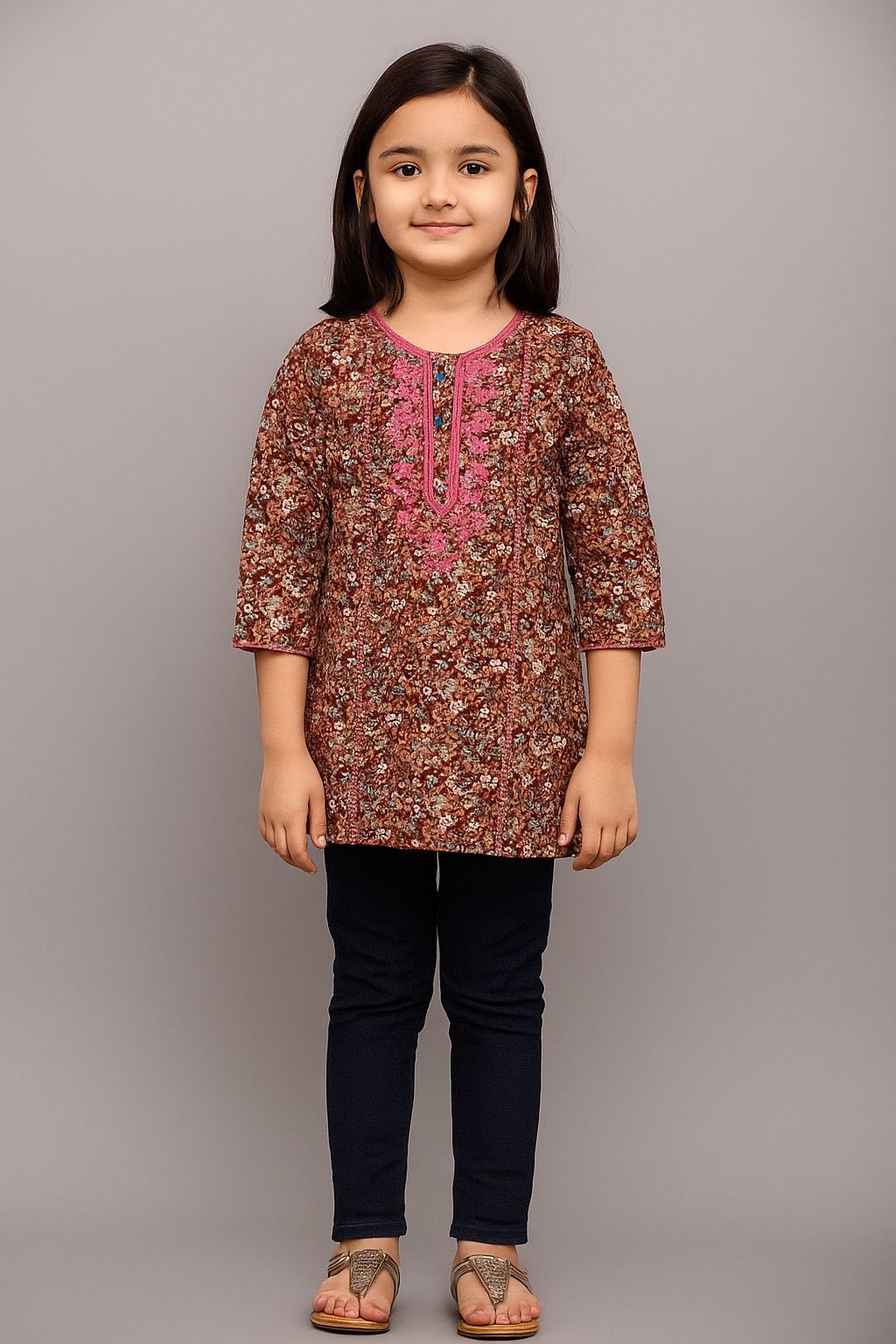 Autumn Kurti with Floral Neck Embroidery
