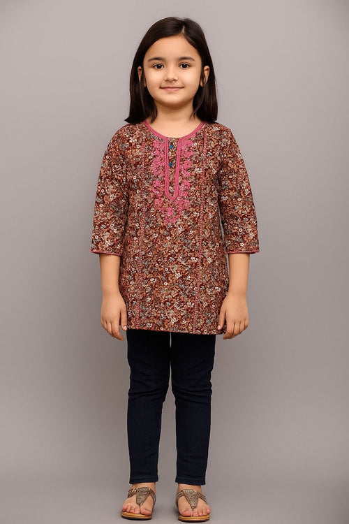 Autumn Kurti with Floral Neck Embroidery