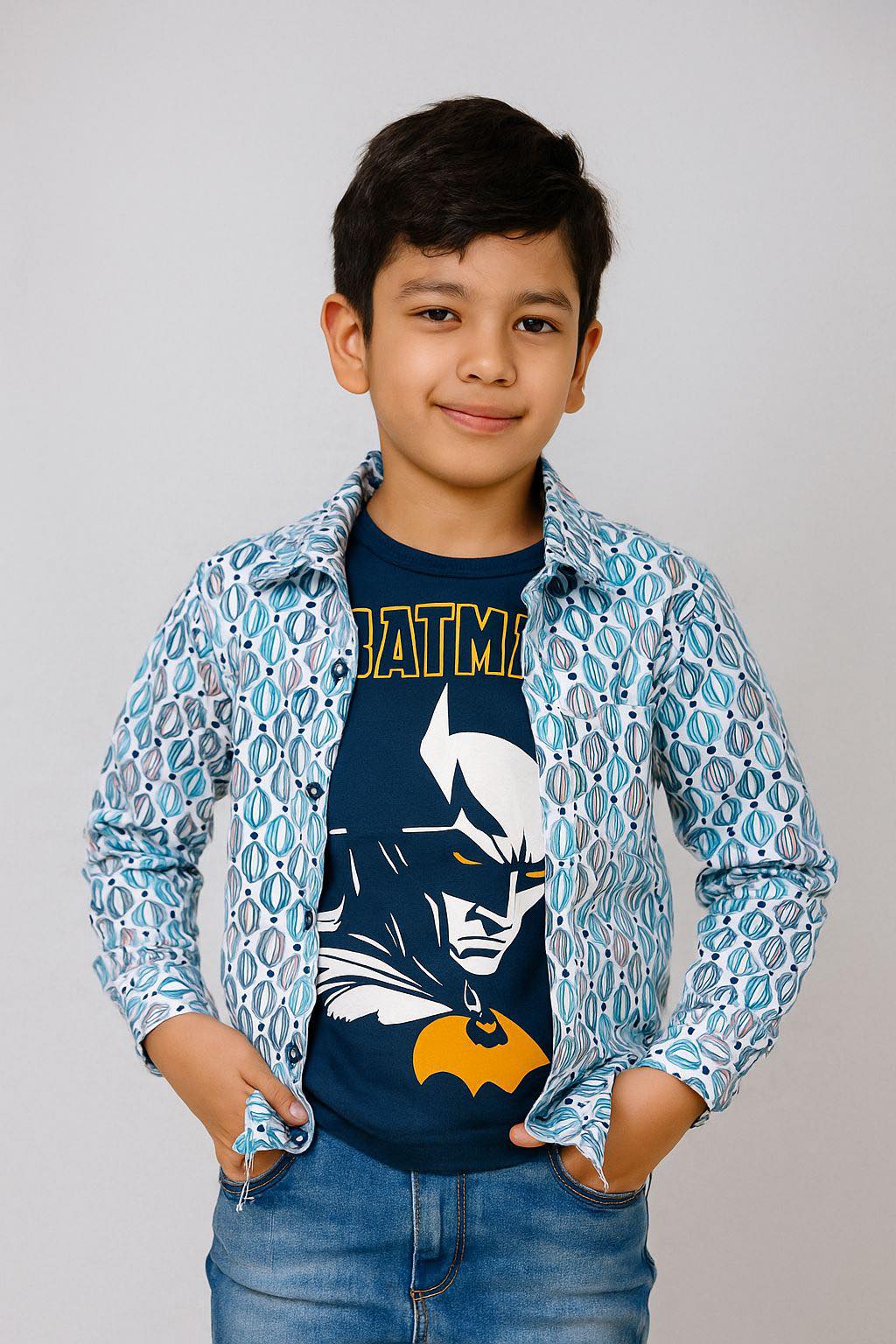 Printed Double Casual Shirt I Navy Tee