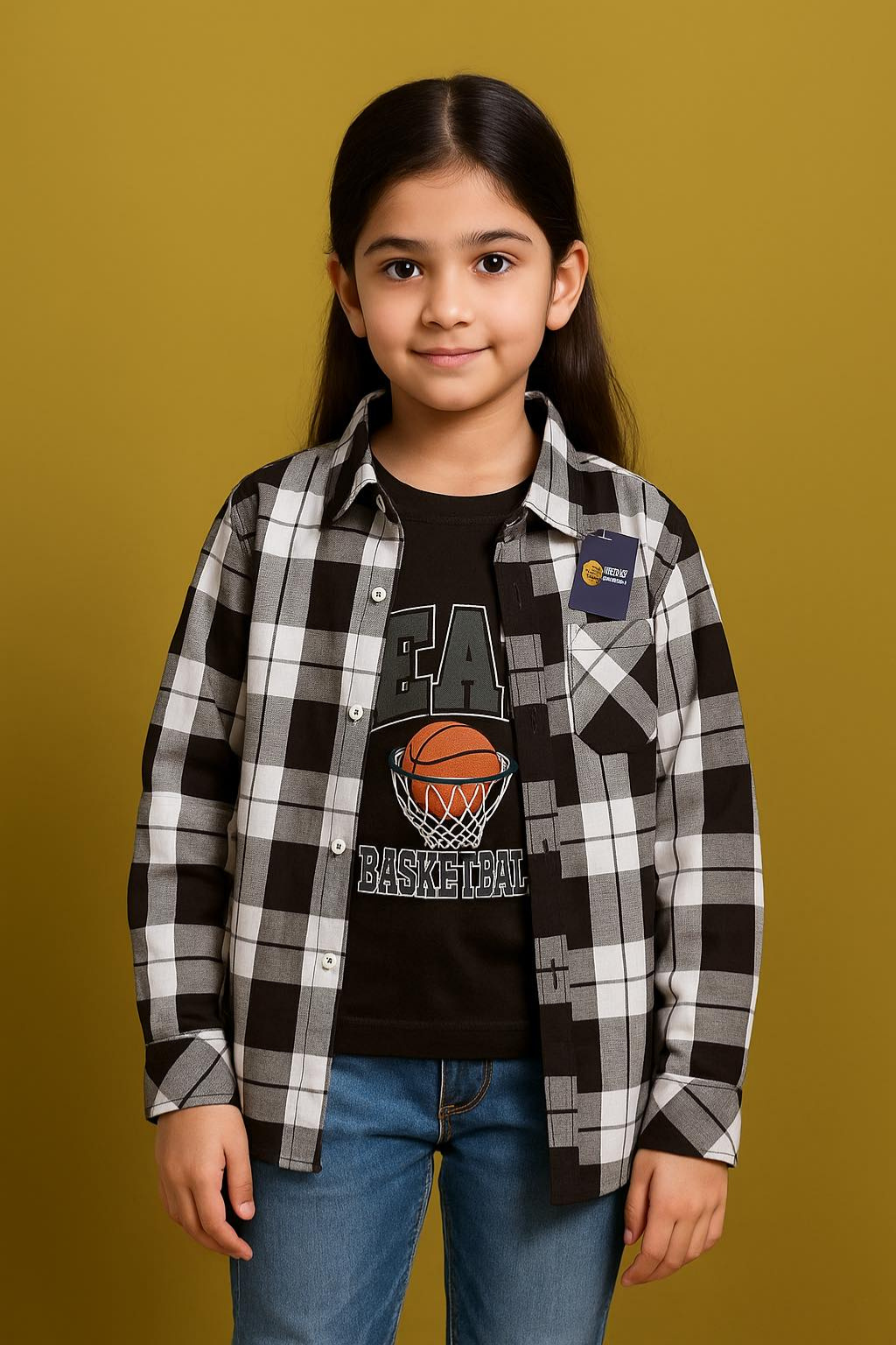 Zara Girl's I Check Black Double Causal Shirt