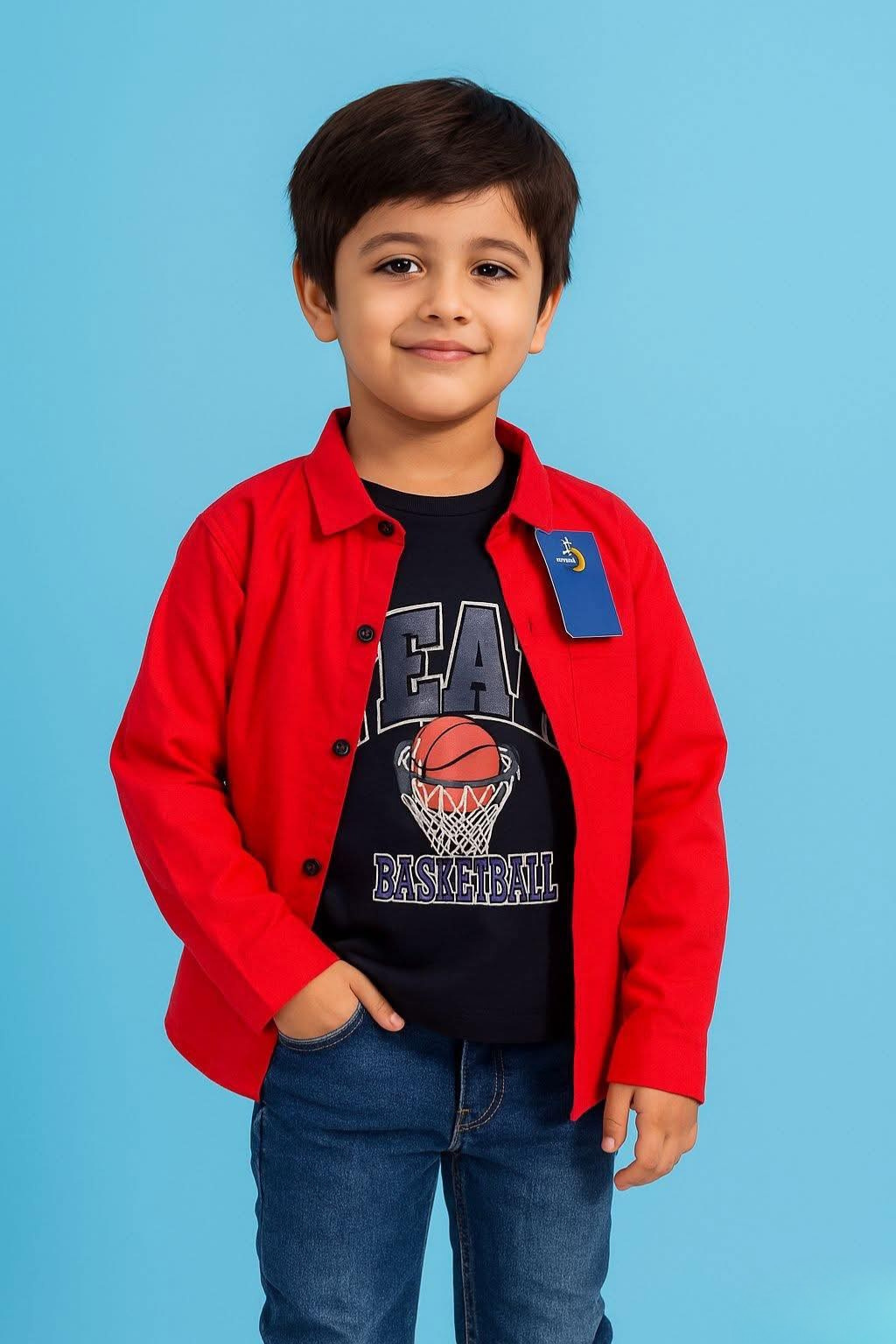 Red Causal Shirt I Navy Tee